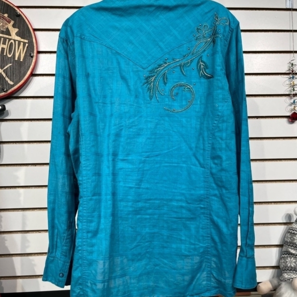 Wrangler Turquoise Embroidered Button Down Shirt XXL - Picture 6 of 16